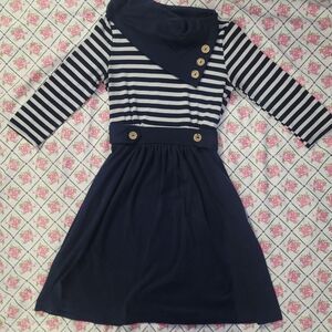 Modcloth Navy White Striped Fit & Flare Dress with Asymmetrical Sailor Collar